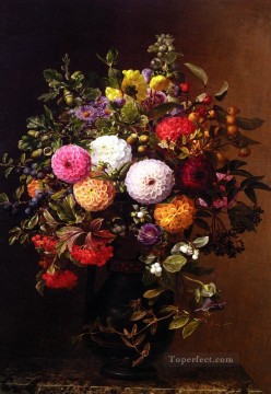 Flores Painting - Opstilling med Georginer Naturaleza muerta Johan Laurentz Jensen flor